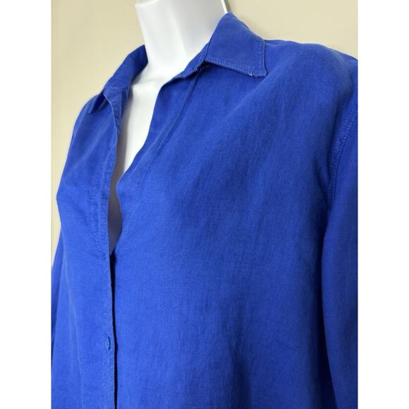 ZARA 100% Linen Oversized Button Down Shirt Women’s XS Royal Cobalt Blue Beachy - Picture 2 of 15